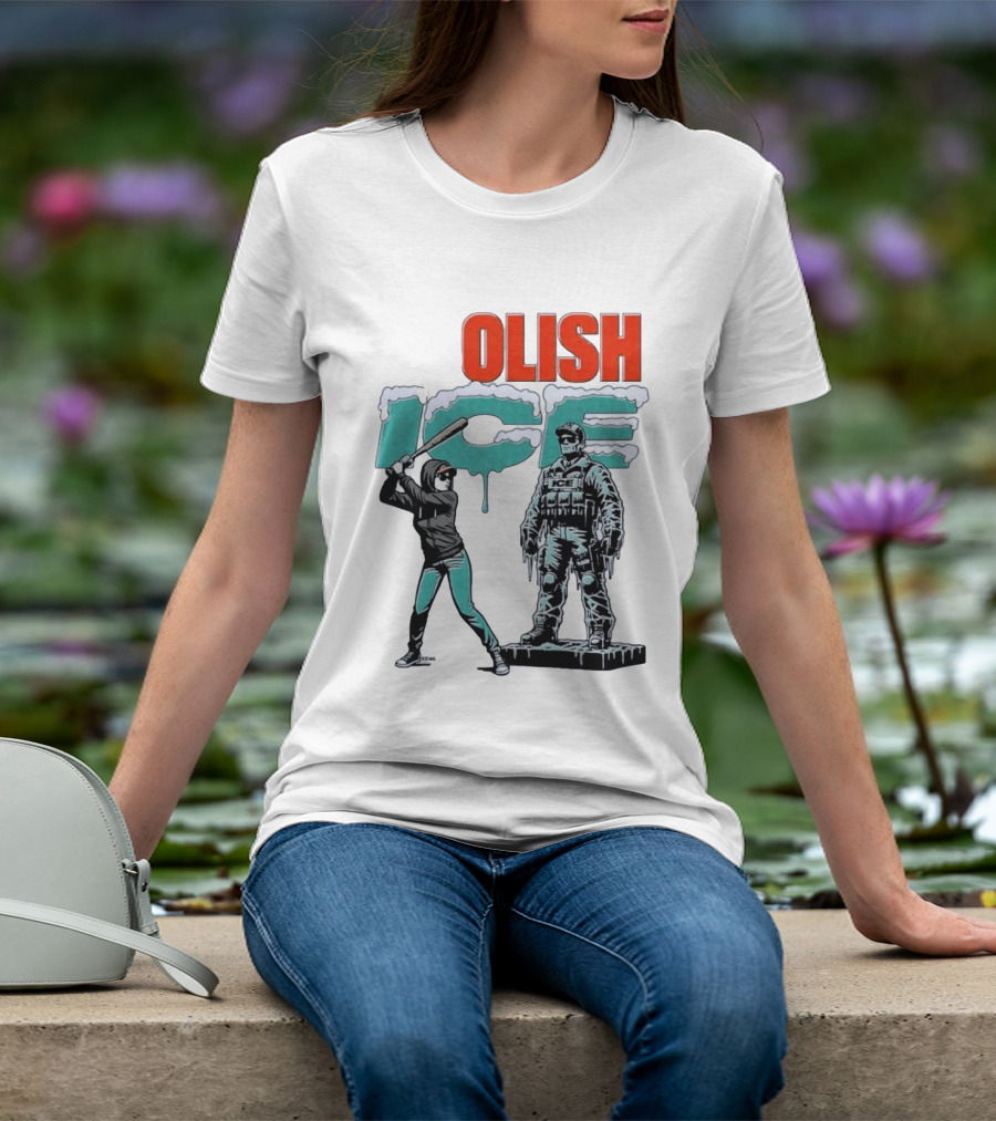 Krime Olish ICE Woman With Baseball Bat Smashing Statue T-Shirt
