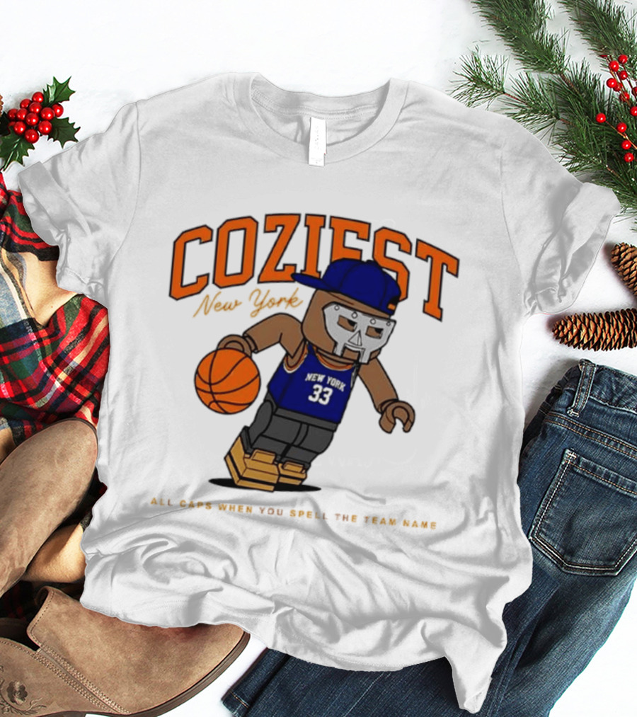 Coziest New York MF DOOM Patrick Ewing Knicks All Caps Basketball Lego T-Shirt