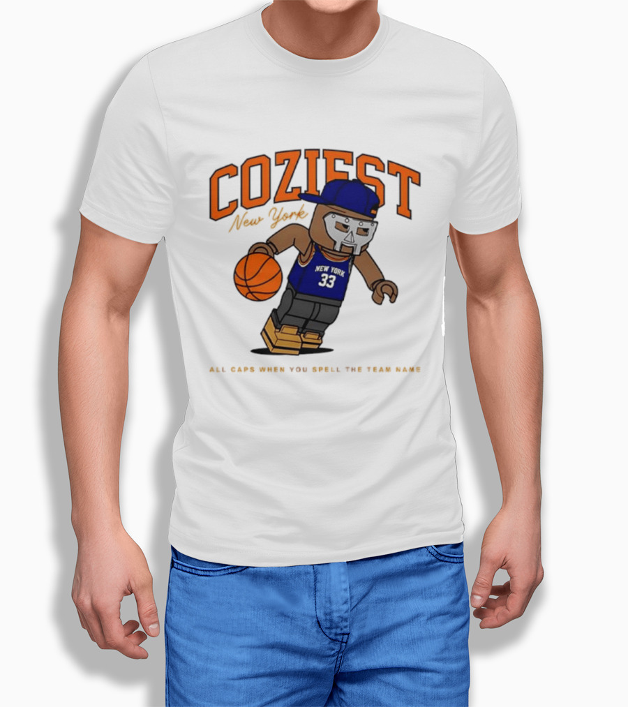 Coziest New York MF DOOM Patrick Ewing Knicks All Caps Basketball Lego T-Shirt
