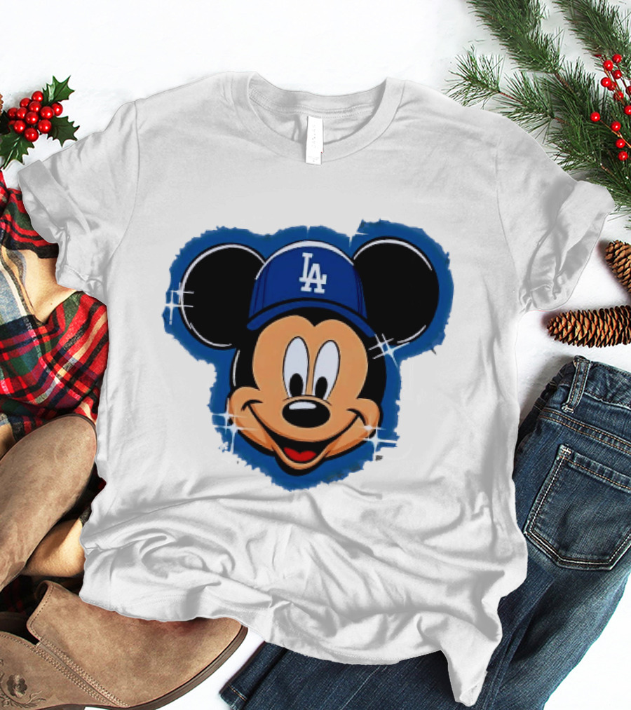 Mickey Mouse Wearing LA Dodgers Hat T-Shirt