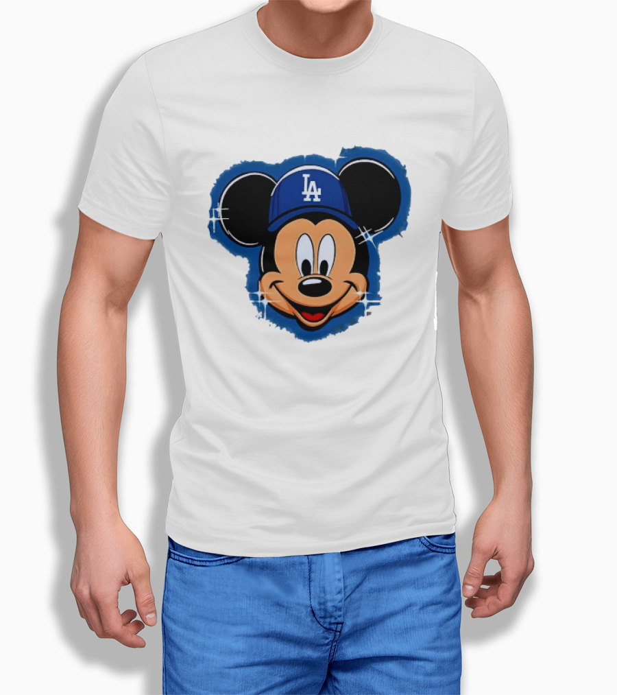 Mickey Mouse Wearing LA Dodgers Hat T-Shirt
