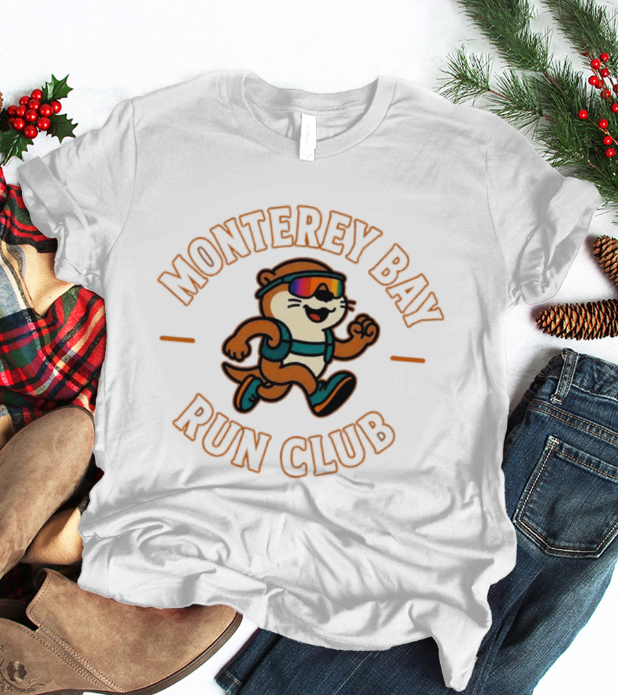 Monterey Bay Run Club Cartoon Otter Wearing Sunglasses And Backpack T-Shirt