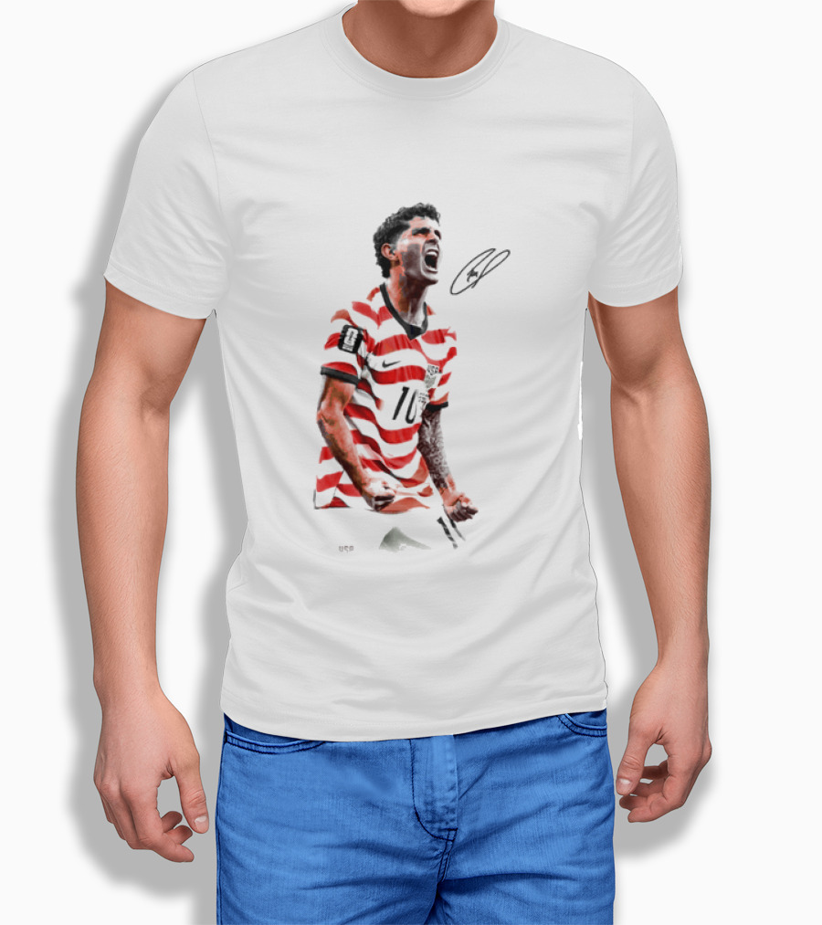 USA 10 Christian Pulisic Soccer Star Jersey Signature T-Shirt