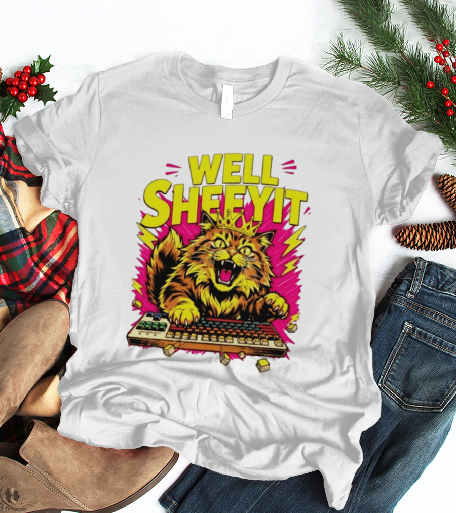Well Sheeyit Crowned Cat Typing On Keyboard T-Shirt