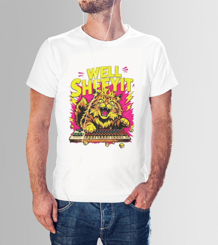 Well Sheeyit Crowned Cat Typing On Keyboard T-Shirt