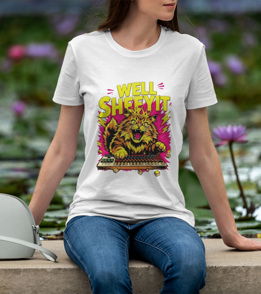Well Sheeyit Crowned Cat Typing On Keyboard T-Shirt
