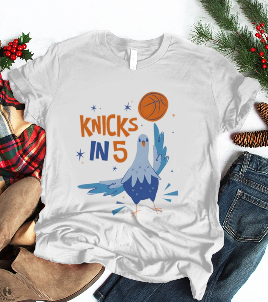 New York Knicks NBA Pigeon Basketball Knicks In 5 T-Shirt