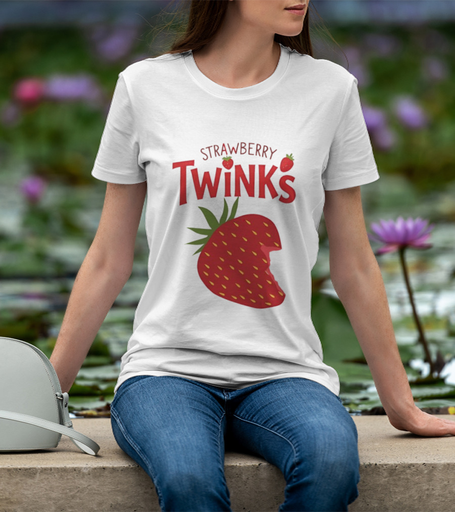 Strawberry Twinks Fruit Snack Pun Playful Bite T-Shirt