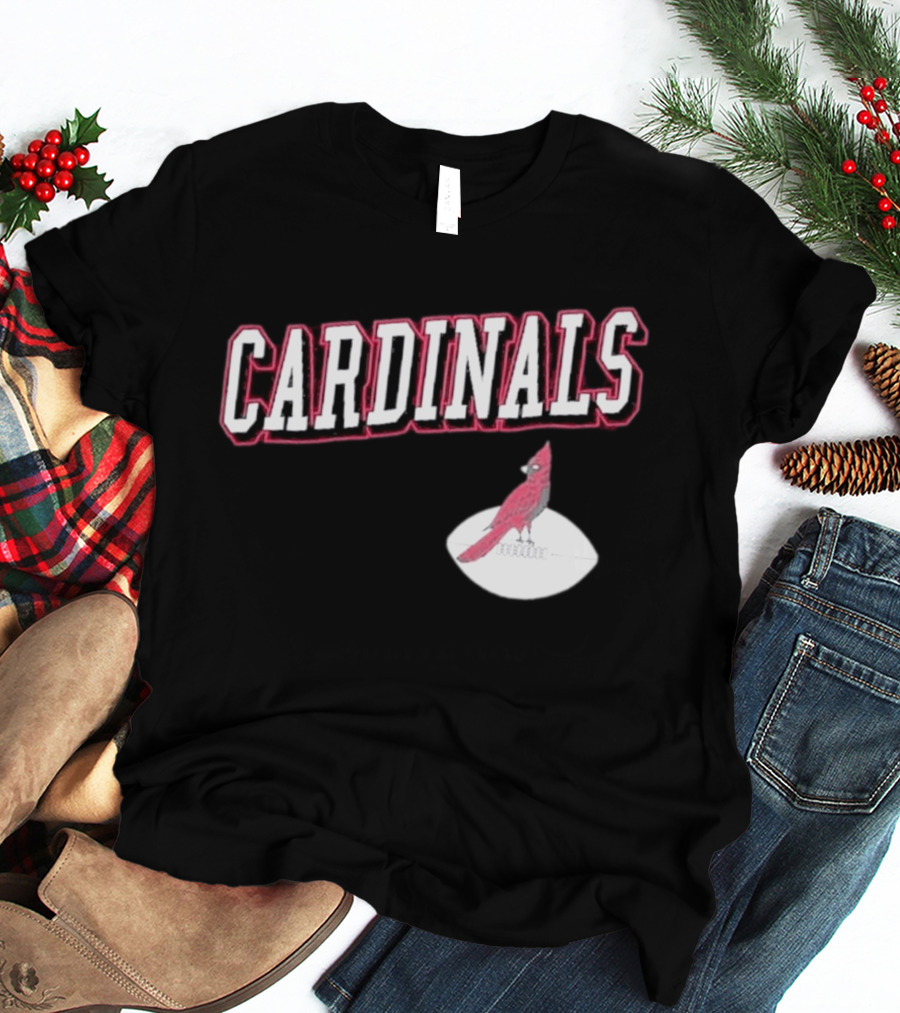 Arizona Cardinals Black Text With Cardinal On Football T-Shirt