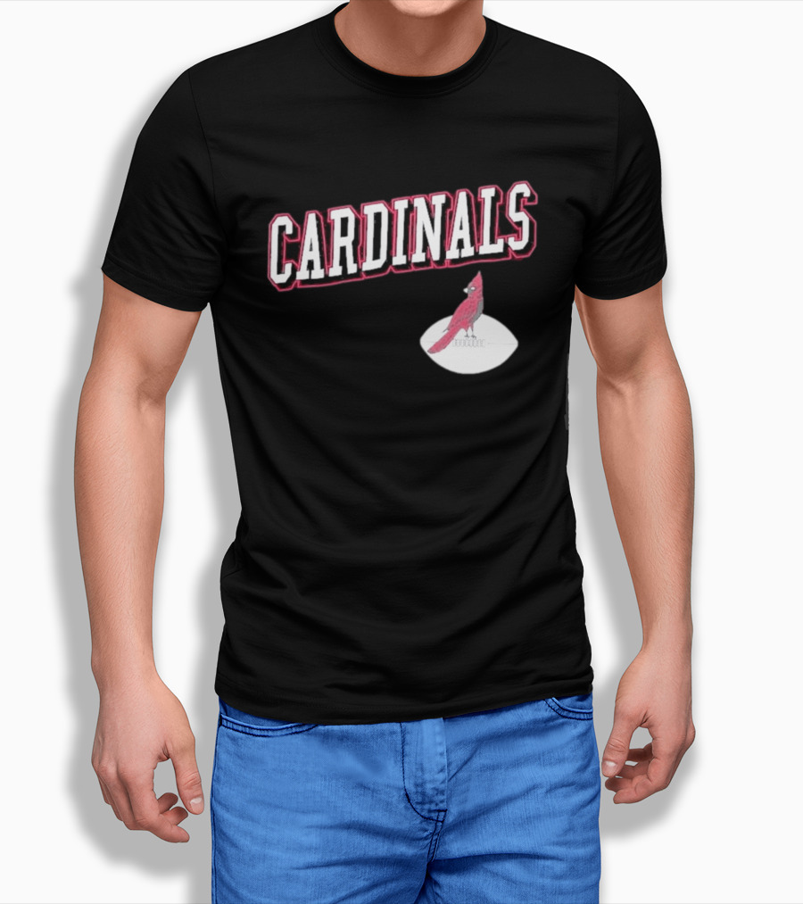 Arizona Cardinals Black Text With Cardinal On Football T-Shirt