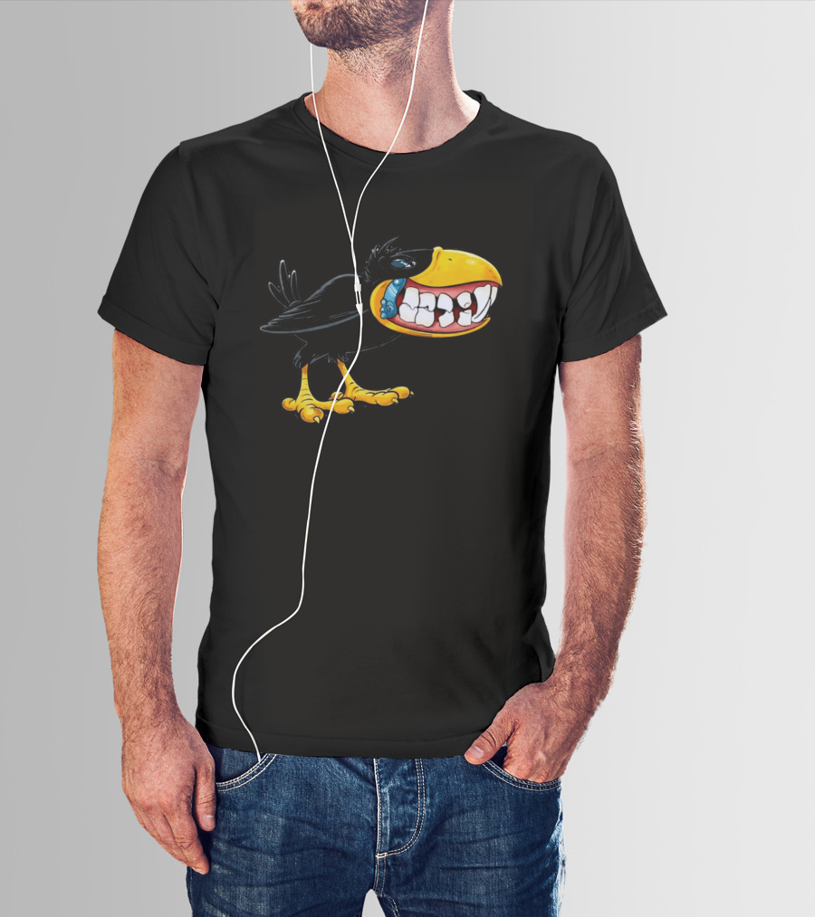 Crow With Huge Teeth Cartoon Blue Phone Green T-Shirt