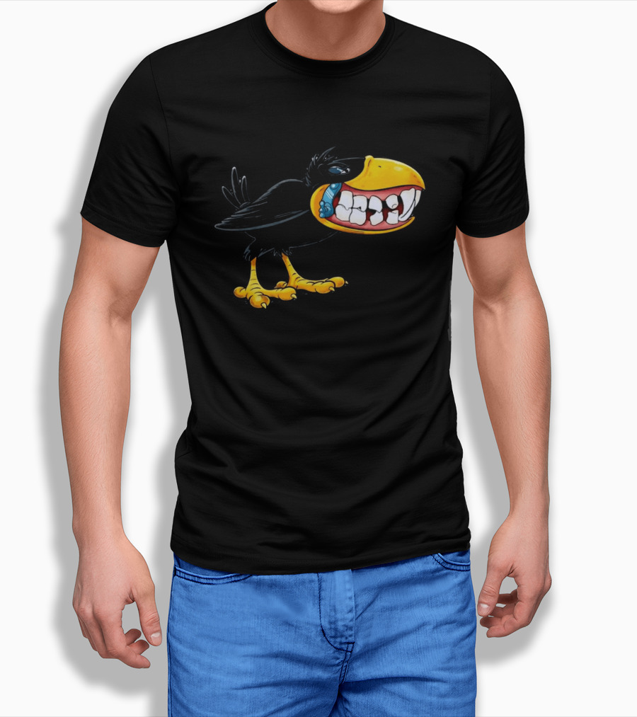 Crow With Huge Teeth Cartoon Blue Phone Green T-Shirt