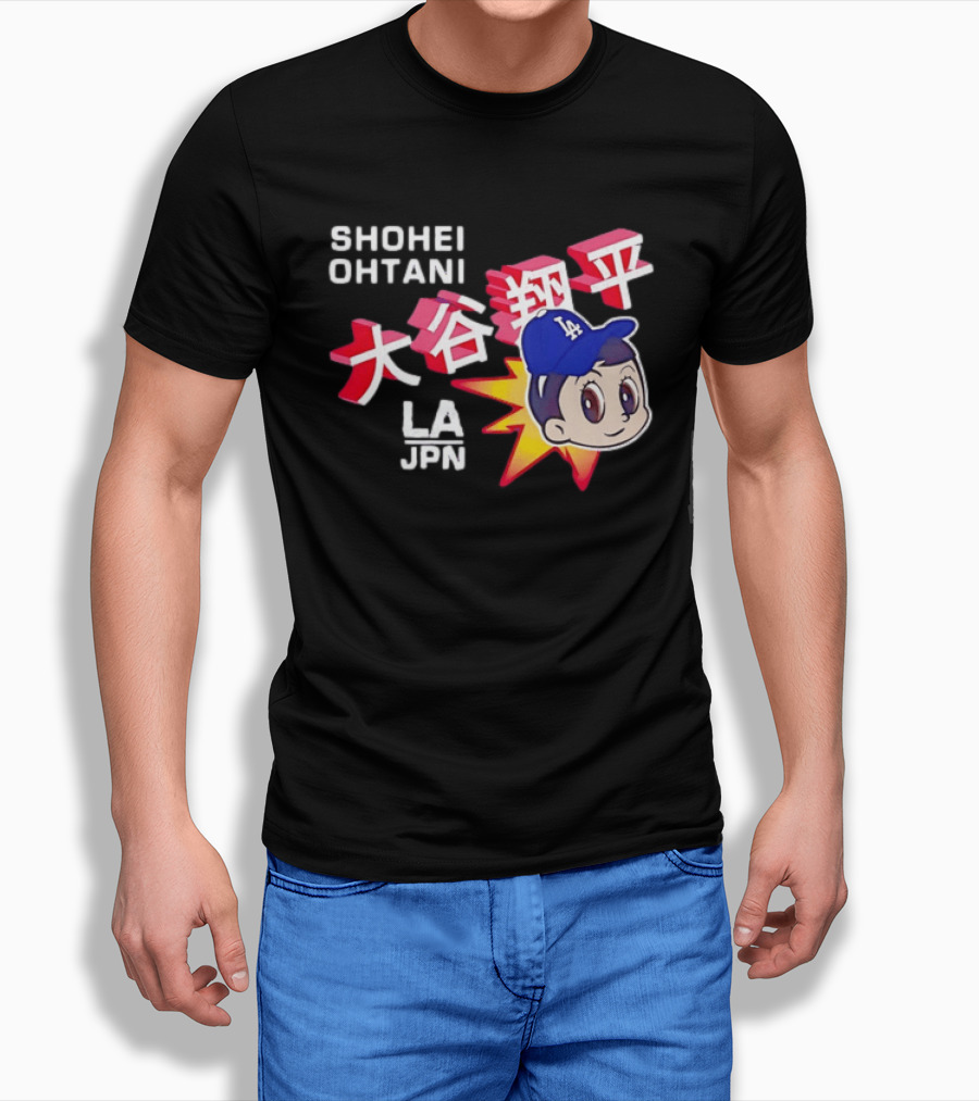 Shohei Ohtani Cartoon LA Dodgers JPN Kanji Characters T-Shirt