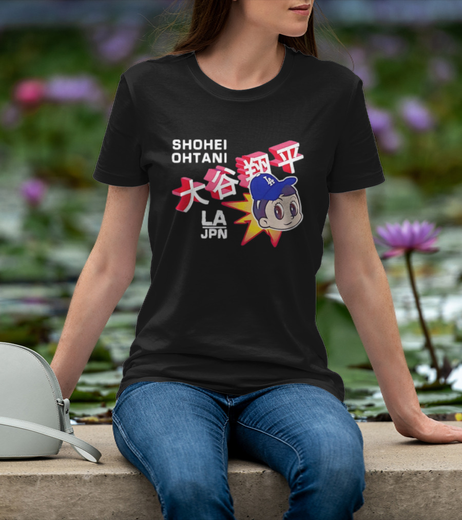 Shohei Ohtani Cartoon LA Dodgers JPN Kanji Characters T-Shirt