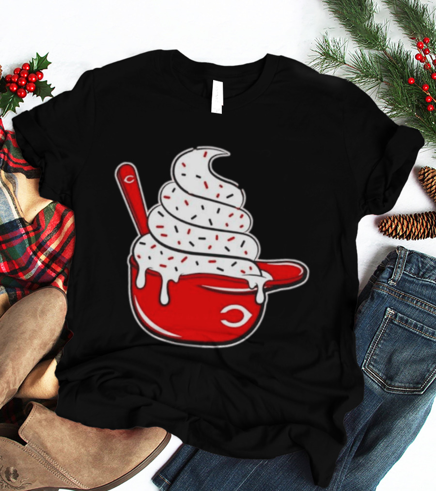 Cincinnati Reds Ice Cream Helmet With Sprinkles And Spoon T-Shirt