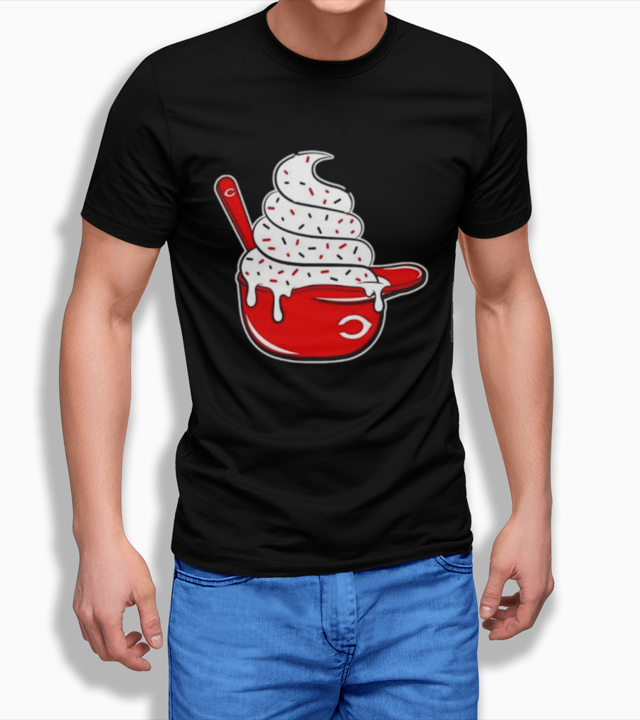 Cincinnati Reds Ice Cream Helmet With Sprinkles And Spoon T-Shirt