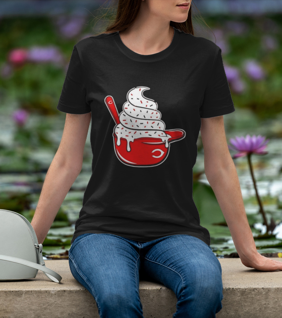 Cincinnati Reds Ice Cream Helmet With Sprinkles And Spoon T-Shirt