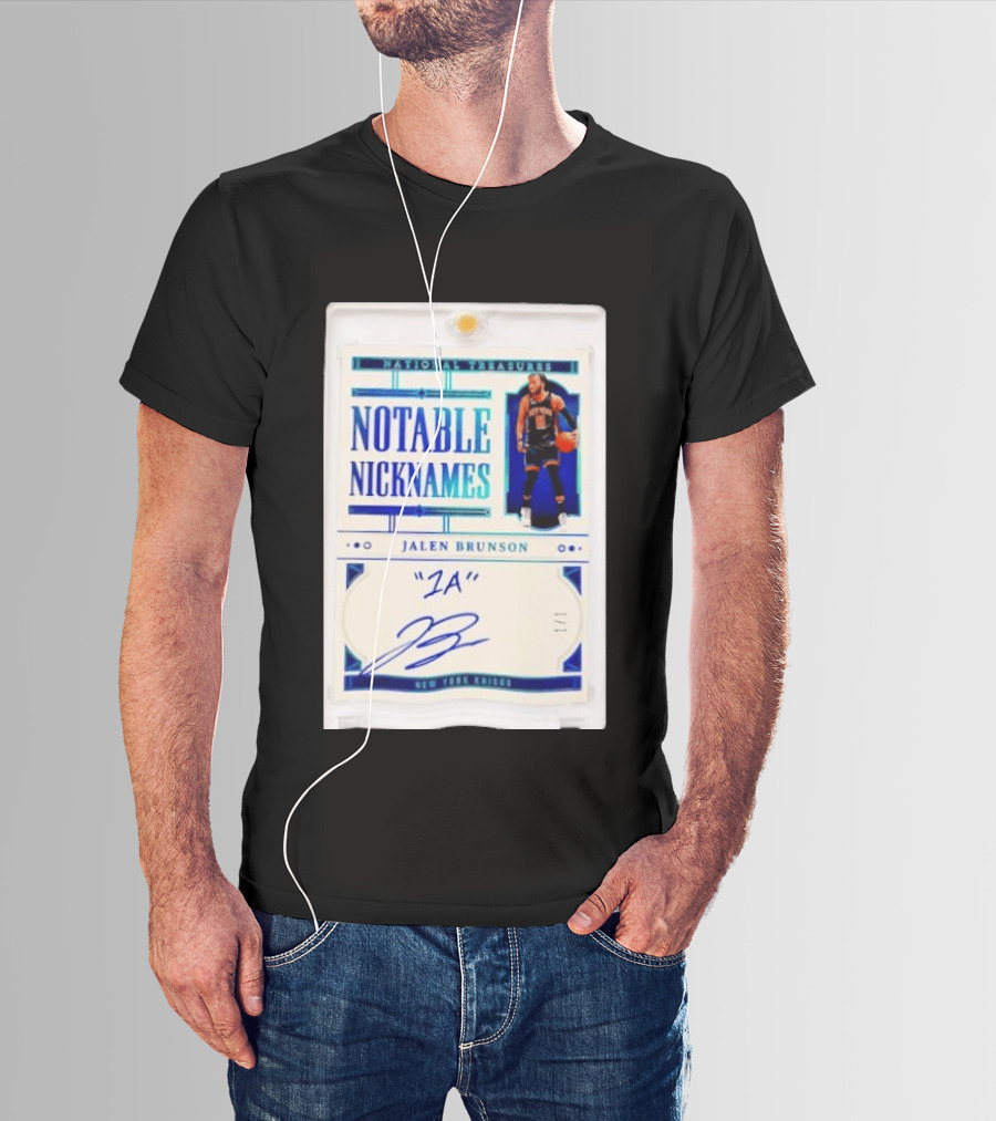 Jalen Brunson New York Knicks National Treasures Notable Nicknames 1A Autograph 1/1 Trading Card T-Shirt