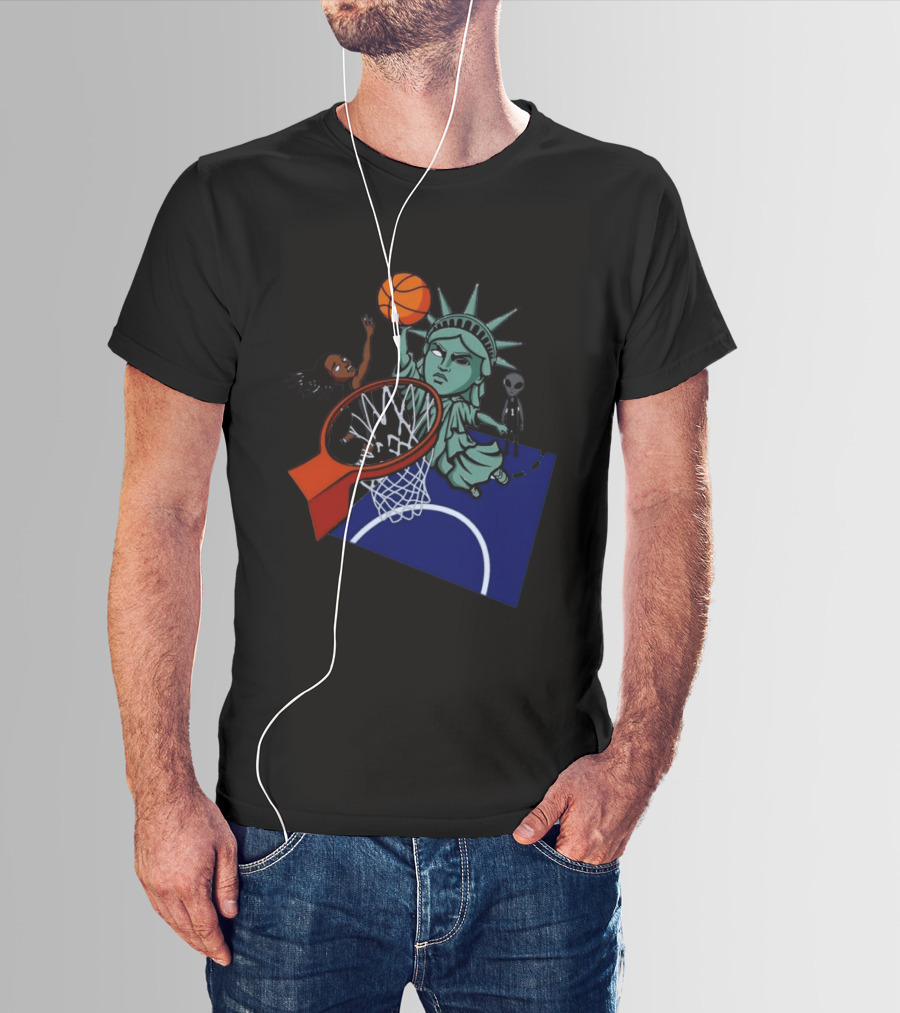 Statue Of Liberty Basketball Dunk With Alien And Athlete Joe Maracic T-Shirt