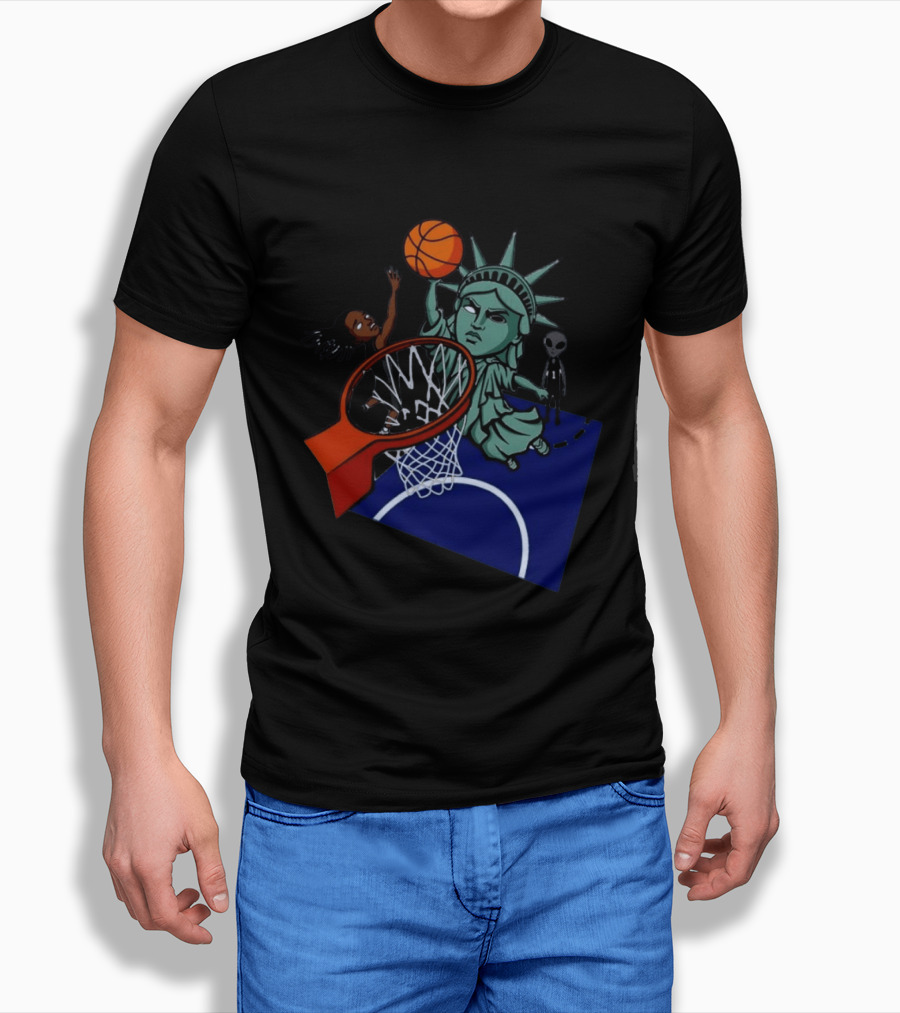 Statue Of Liberty Basketball Dunk With Alien And Athlete Joe Maracic T-Shirt