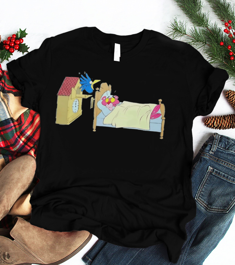 Onlyretro Pink Panther Startled Awake By Cuckoo Surprise T-Shirt