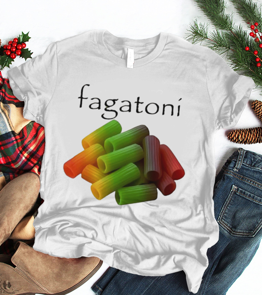 Fagatoni Rainbow Rigatoni Pasta Food Joke Pun LGBTQ+ Pride Humor T-Shirt