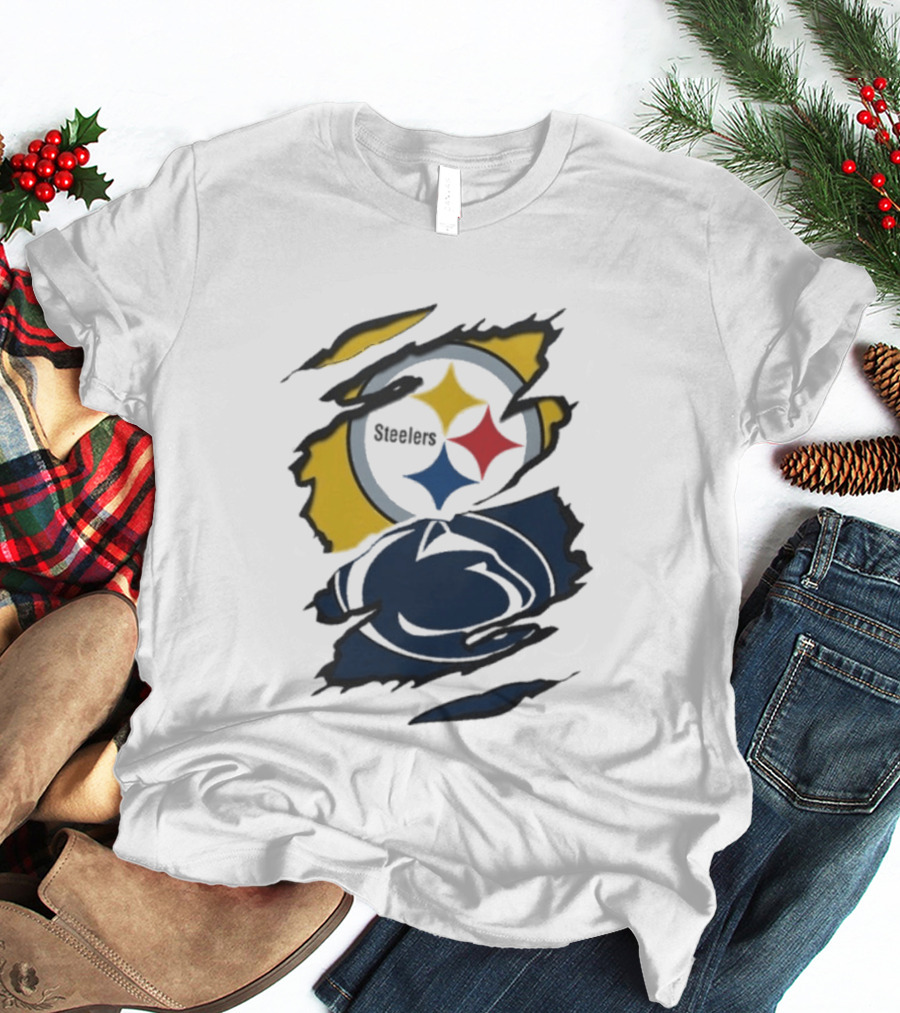 Pittsburgh Steelers Penn State Scratched Logo Fusion Beneath The Surface T-Shirt