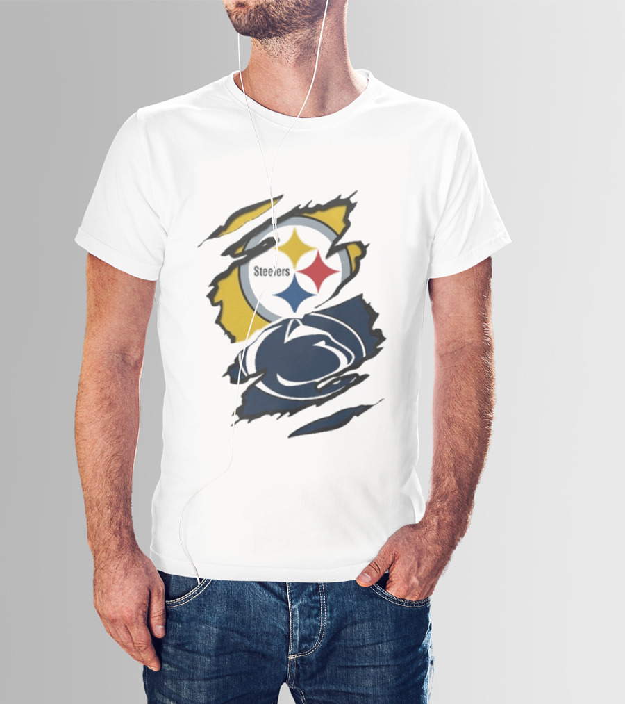 Pittsburgh Steelers Penn State Scratched Logo Fusion Beneath The Surface T-Shirt