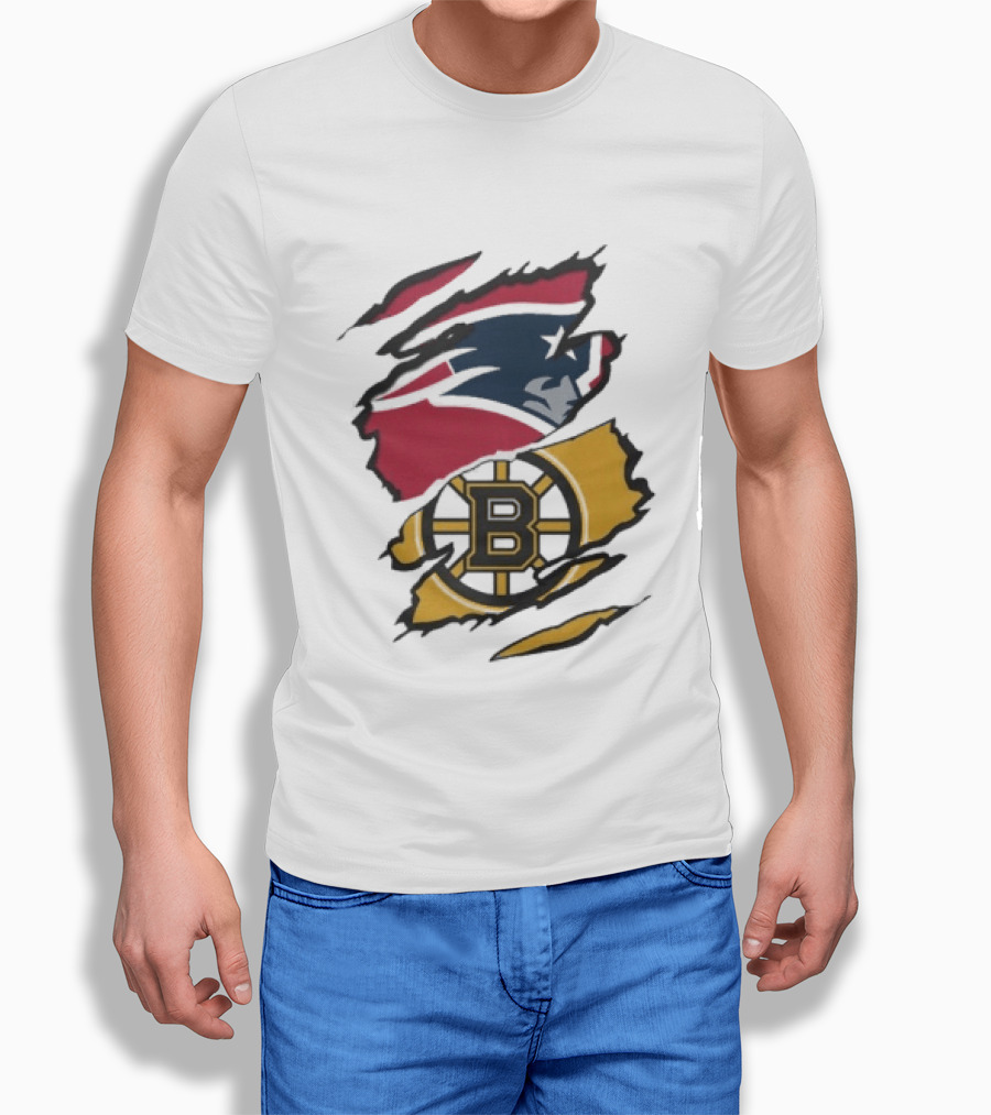 New England Patriots Boston Bruins Beneath The Surface Team Crossover Heritage T-Shirt