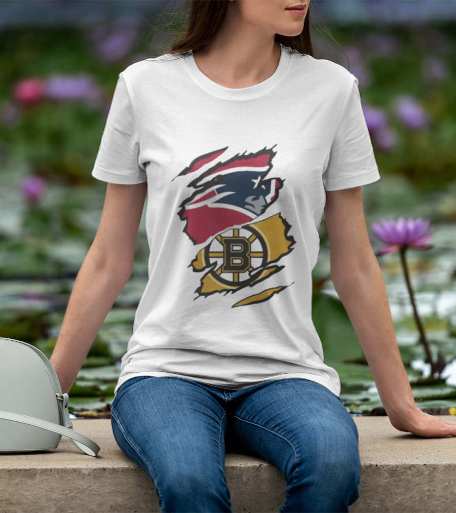 New England Patriots Boston Bruins Beneath The Surface Team Crossover Heritage T-Shirt