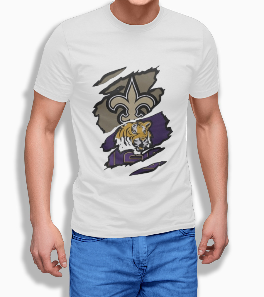 New Orleans Saints LSU Tigers Beneath The Surface Fleur De Lis Tiger Split T-Shirt
