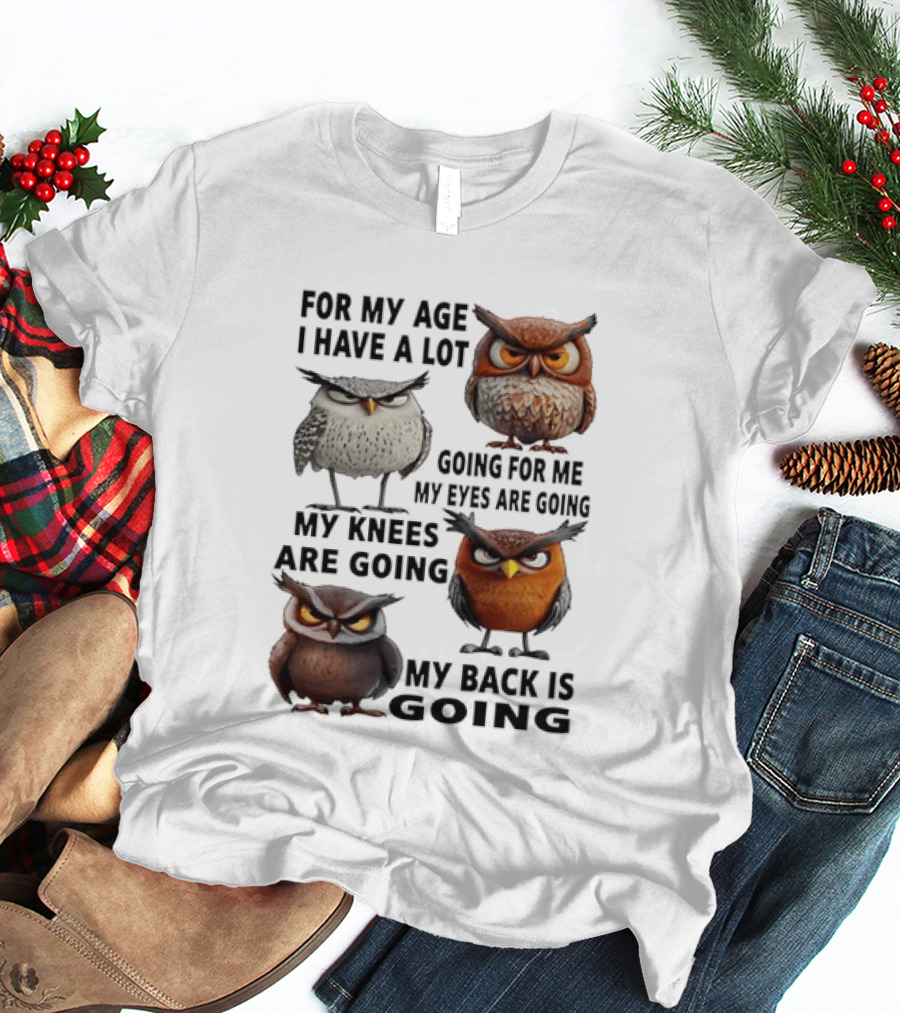 For My Age I Have A Lot Going For Me My Eyes My Knees My Back Owls T-Shirt