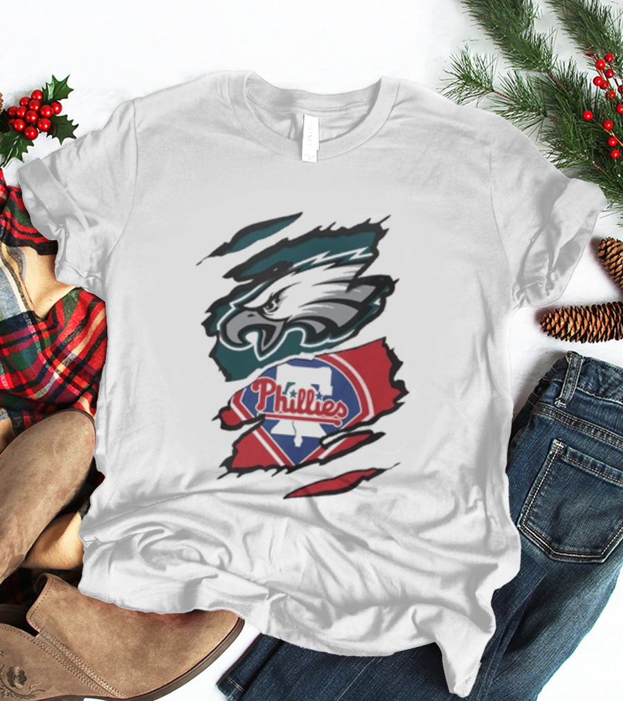 Philadelphia Eagles And Phillies Fan Merge Beneath The Surface T-Shirt