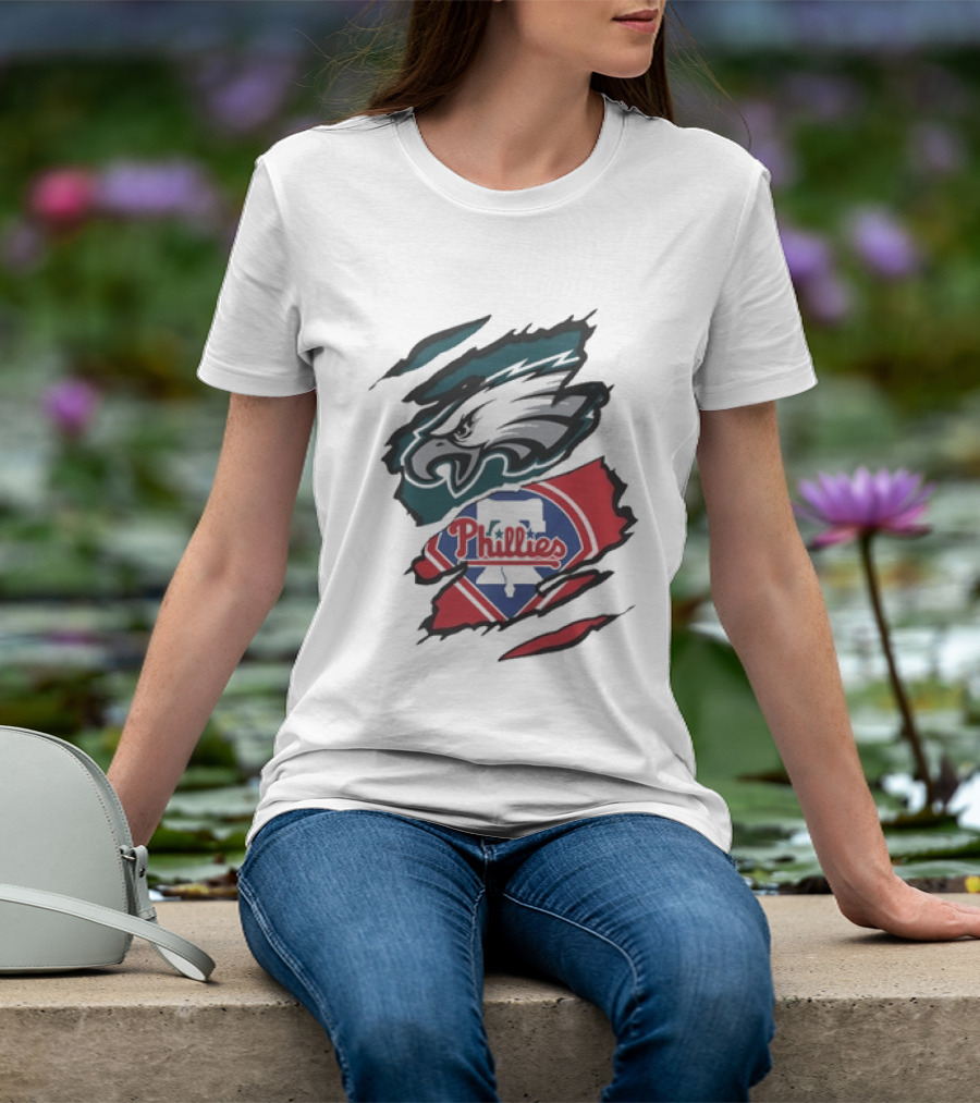 Philadelphia Eagles And Phillies Fan Merge Beneath The Surface T-Shirt