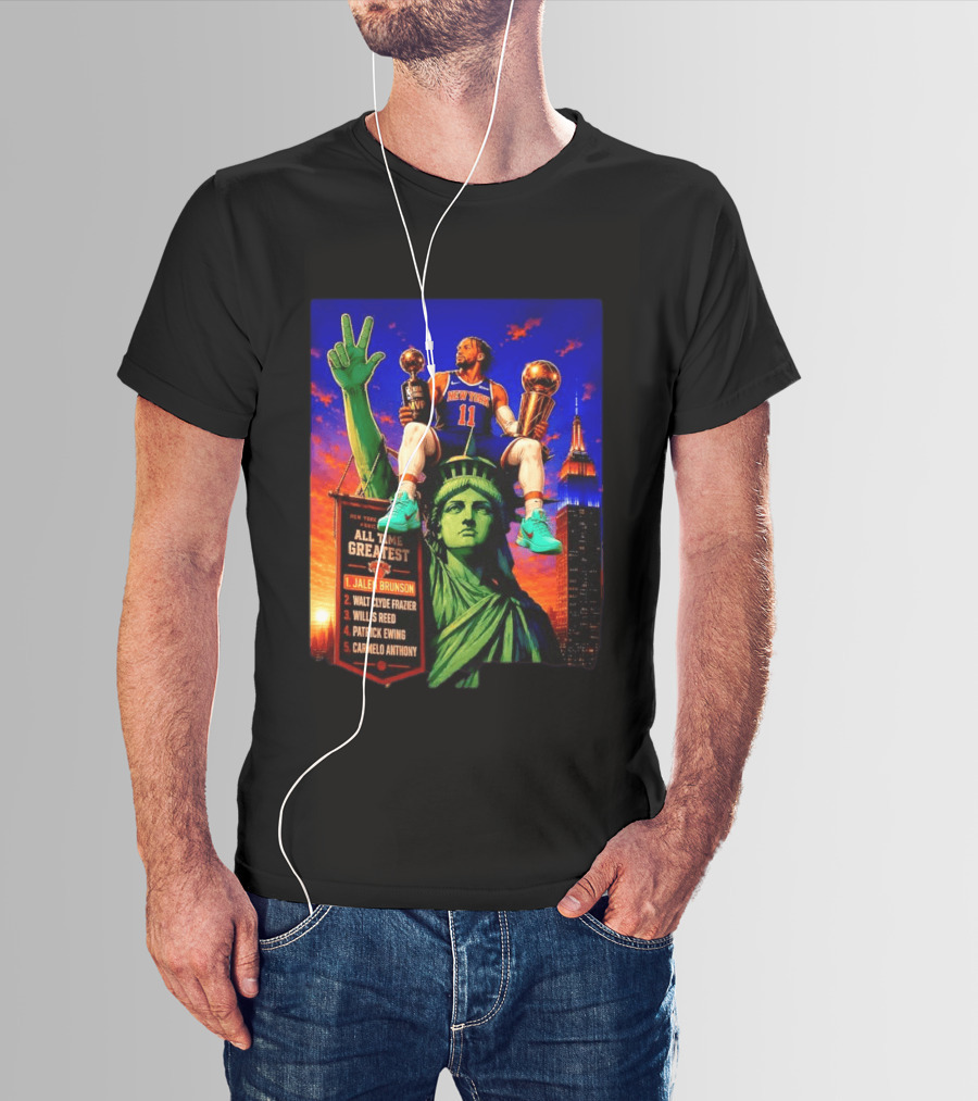 Jalen Brunson New York Knicks All Time Greatest List Liberty Statue T-Shirt