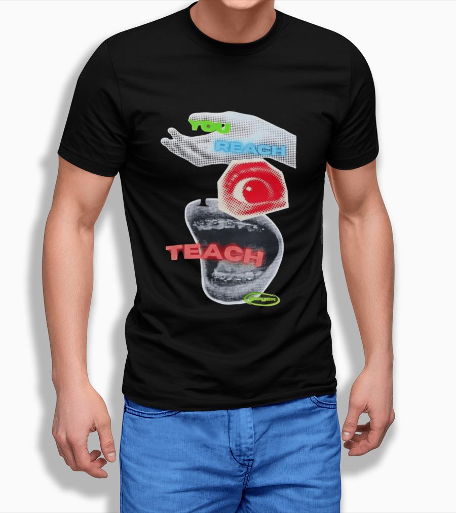 Geiger You Reach I Teach Hand Eye Mouth Collage T-Shirt