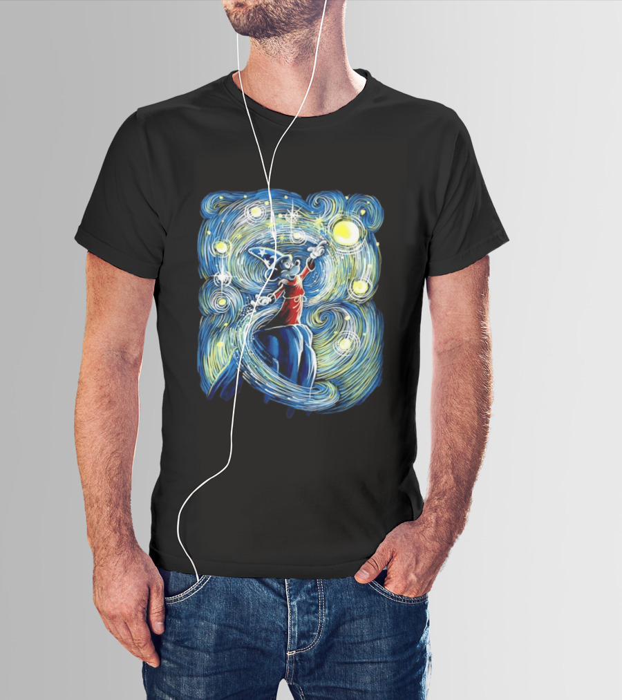 Sorcerer Mickey Mouse Fantasia Starry Night Whirlwind Stars T-Shirt