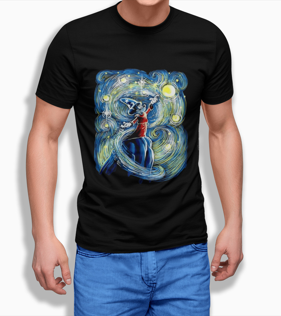Sorcerer Mickey Mouse Fantasia Starry Night Whirlwind Stars T-Shirt