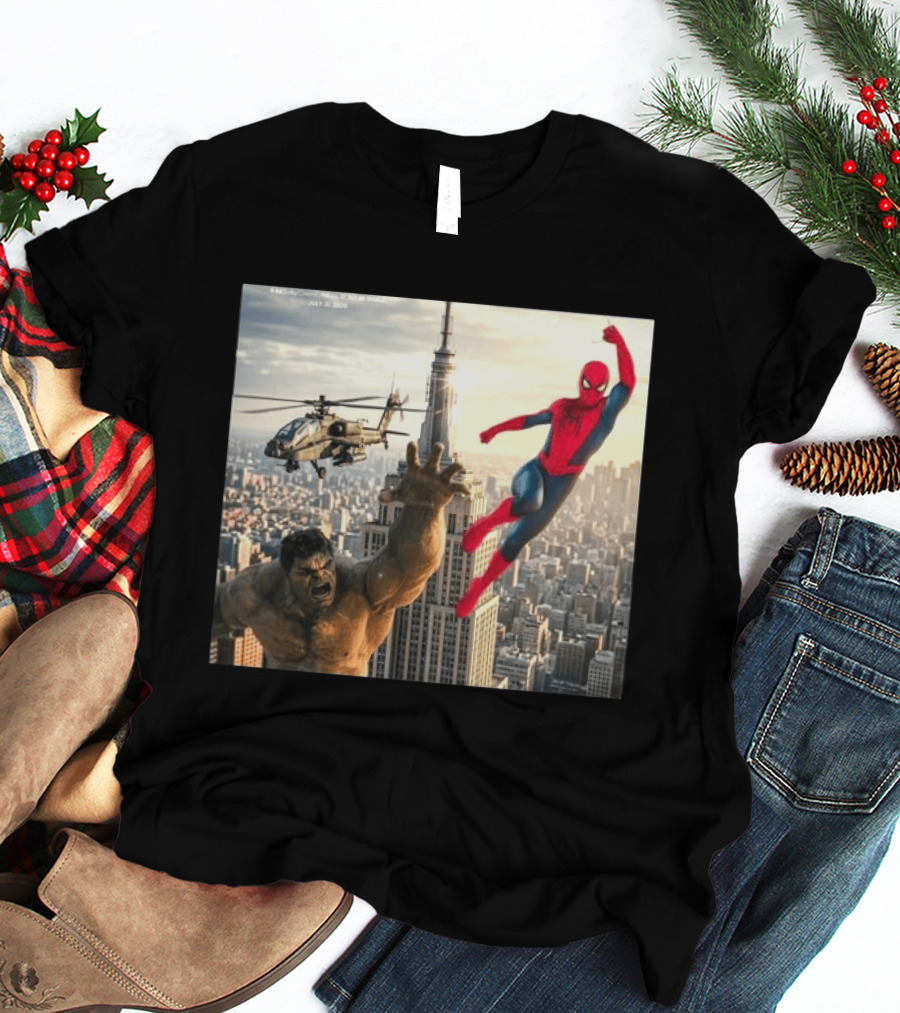 Brand New Day Spider Man And Hulk In Epic New York Battle Scene T-Shirt