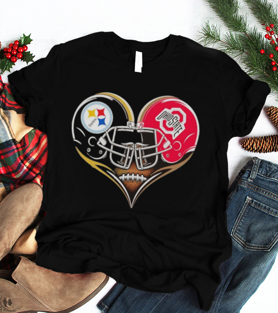 Steelers Ohio State Buckeyes Heart Helmet Fan Love T-Shirt