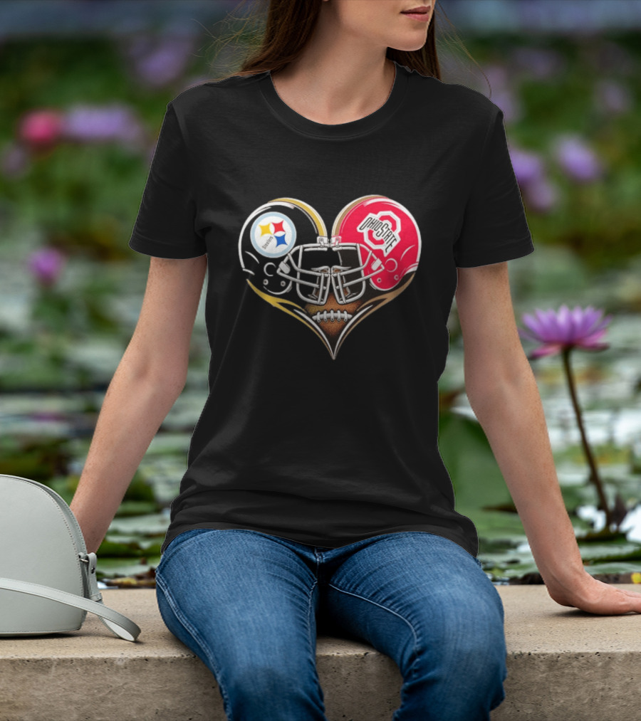 Steelers Ohio State Buckeyes Heart Helmet Fan Love T-Shirt