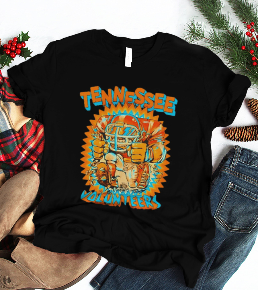 Tennessee Volunteers Football Player Breaking Chains Dynamic Orange Blue T-Shirt