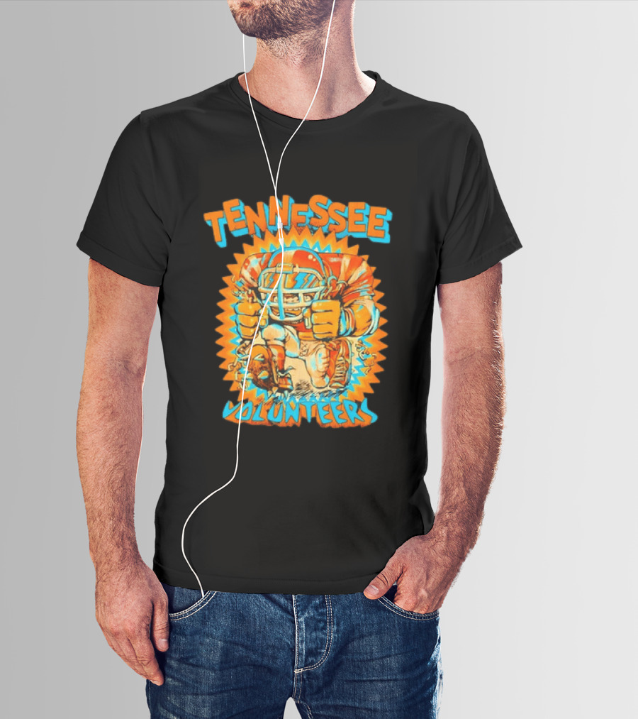 Tennessee Volunteers Football Player Breaking Chains Dynamic Orange Blue T-Shirt