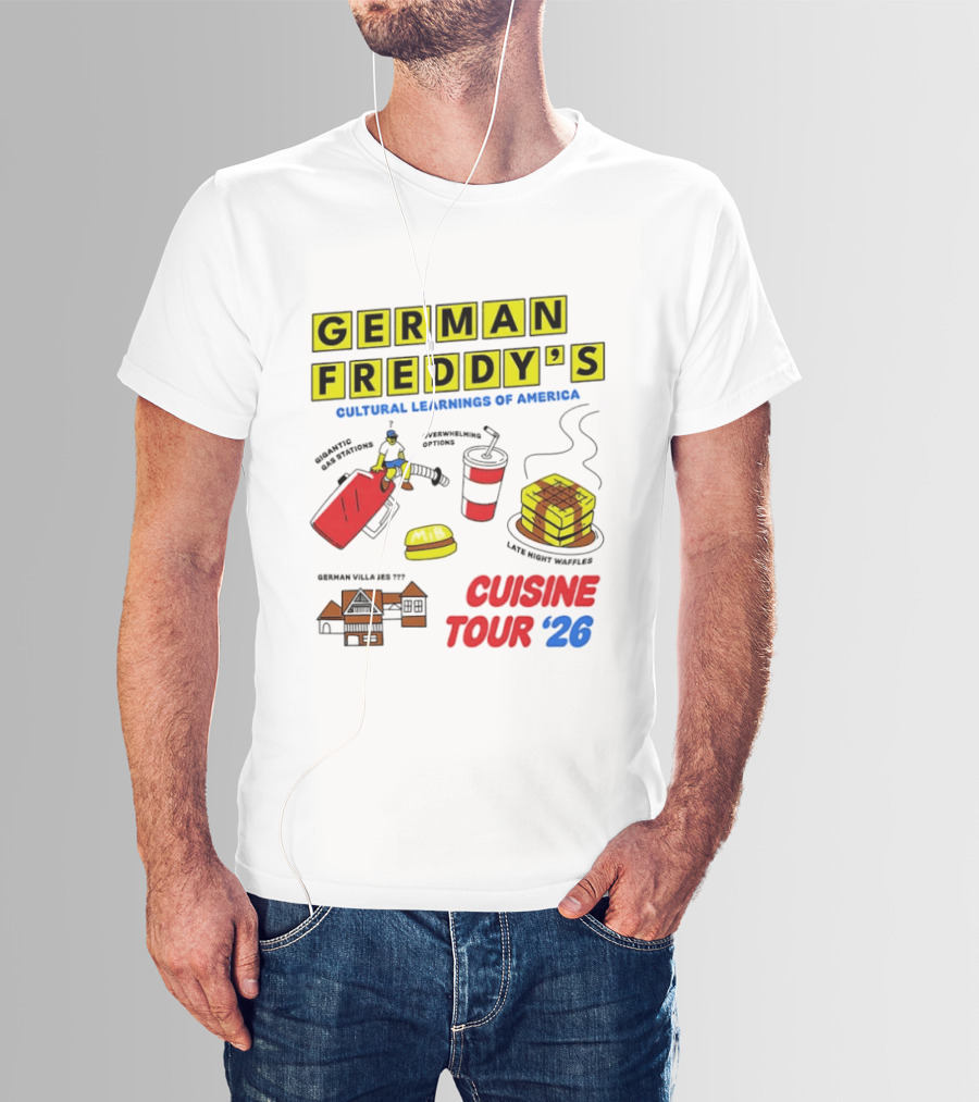 German Freddy's Cultural Learnings Of America Cuisine Tour '26 Village Fest Waffle Burger Soda T-Shirt