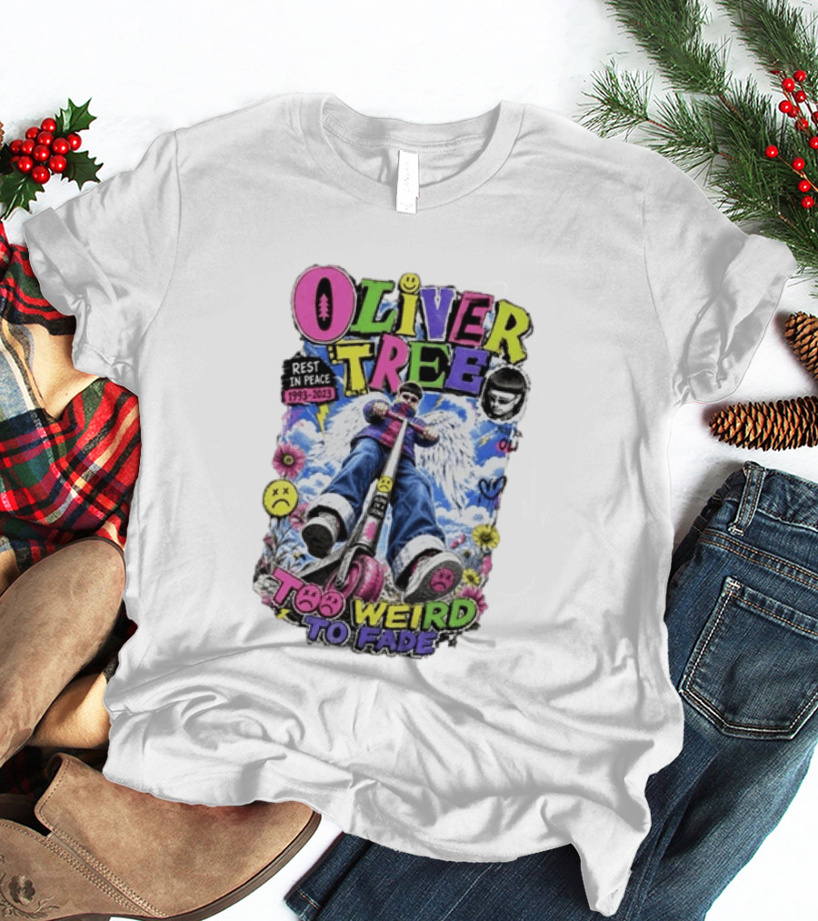 Oliver Tree Rest In Peace 1993 2023 Too Weird To Fade Angel Wings Scooter Floral T-Shirt