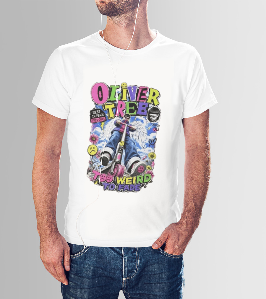 Oliver Tree Rest In Peace 1993 2023 Too Weird To Fade Angel Wings Scooter Floral T-Shirt