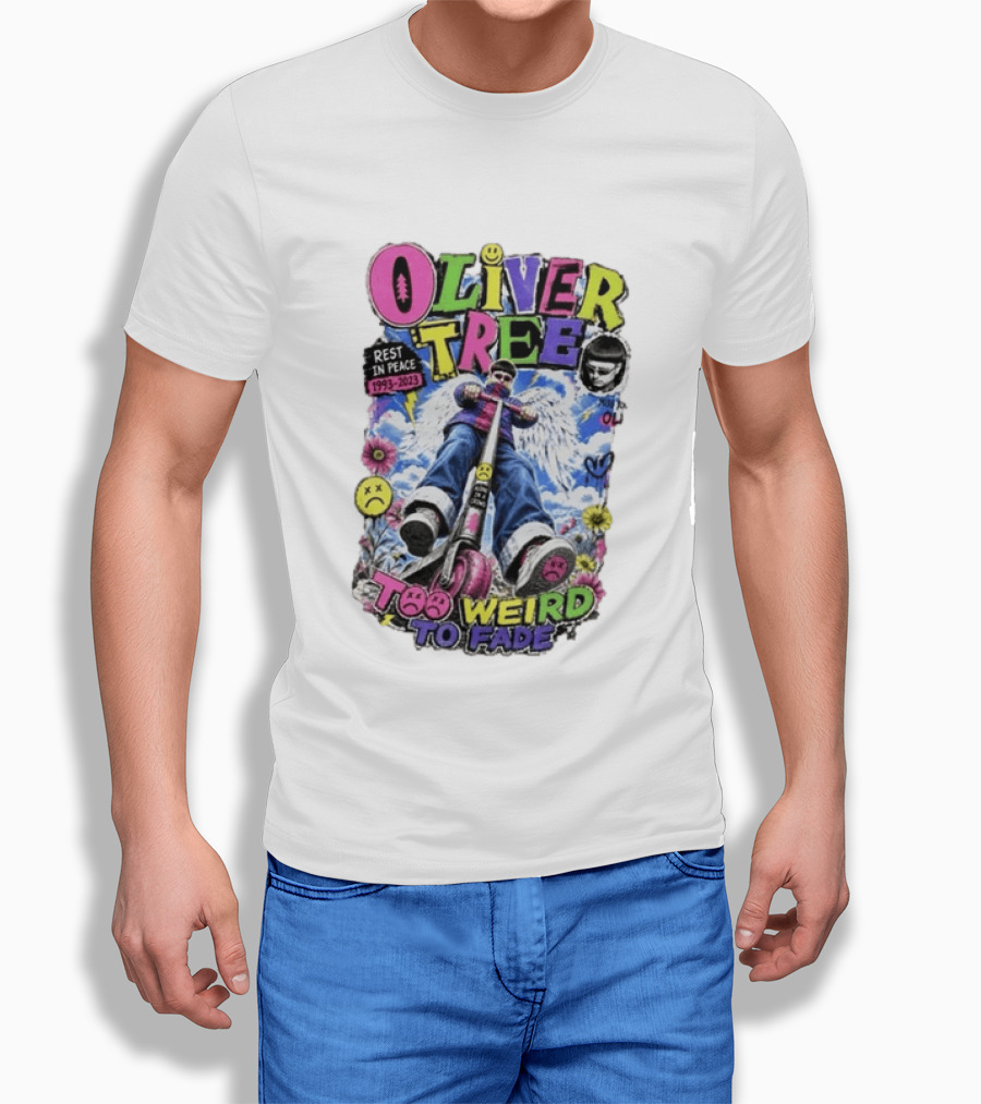 Oliver Tree Rest In Peace 1993 2023 Too Weird To Fade Angel Wings Scooter Floral T-Shirt