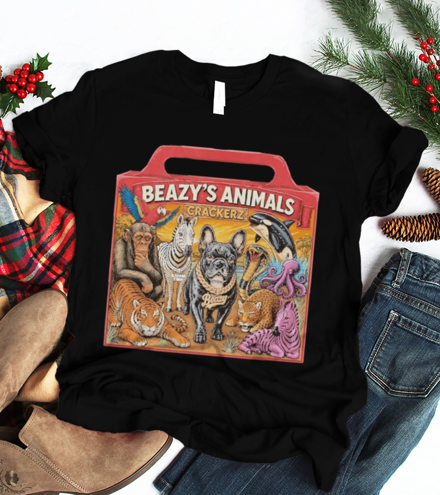 Beazy's Animals Crackerz French Bulldog Tiger Zebra Monkey Parrot Octopus T-Shirt