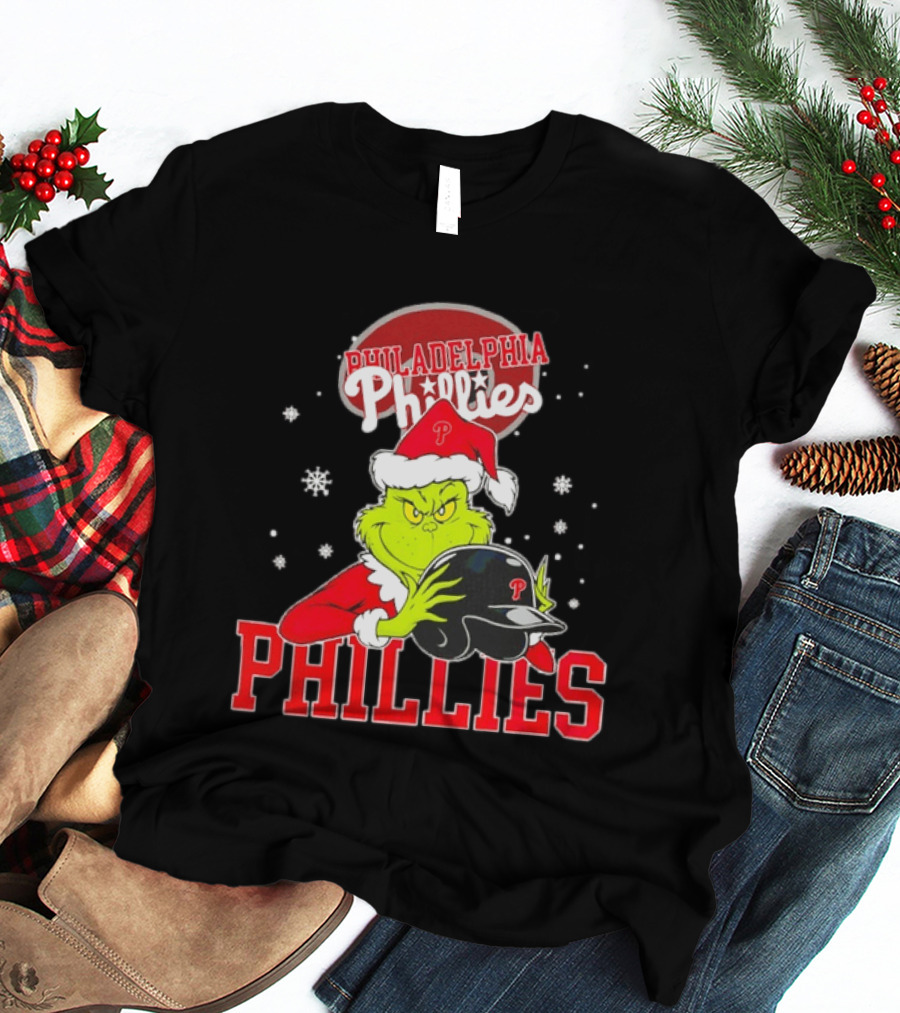 Philadelphia Phillies Grinch Hug Christmas Baseball Helmet T-Shirt