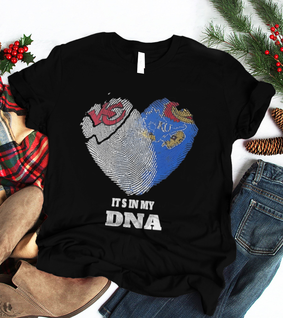 Kansas City Chiefs KU Jayhawks It's In My DNA Heart Fingerprint T-Shirt